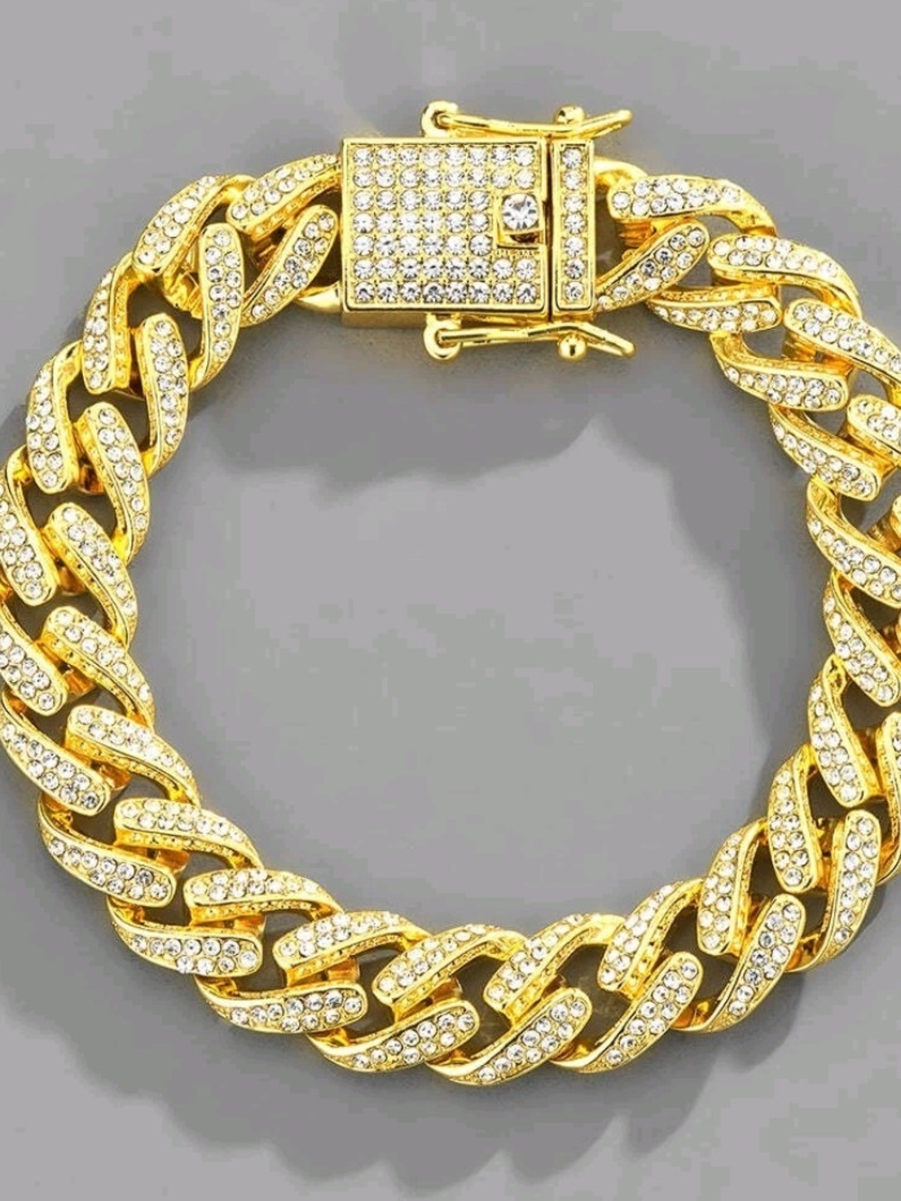 Gold Crystal Pave Cuban Link Bracelet